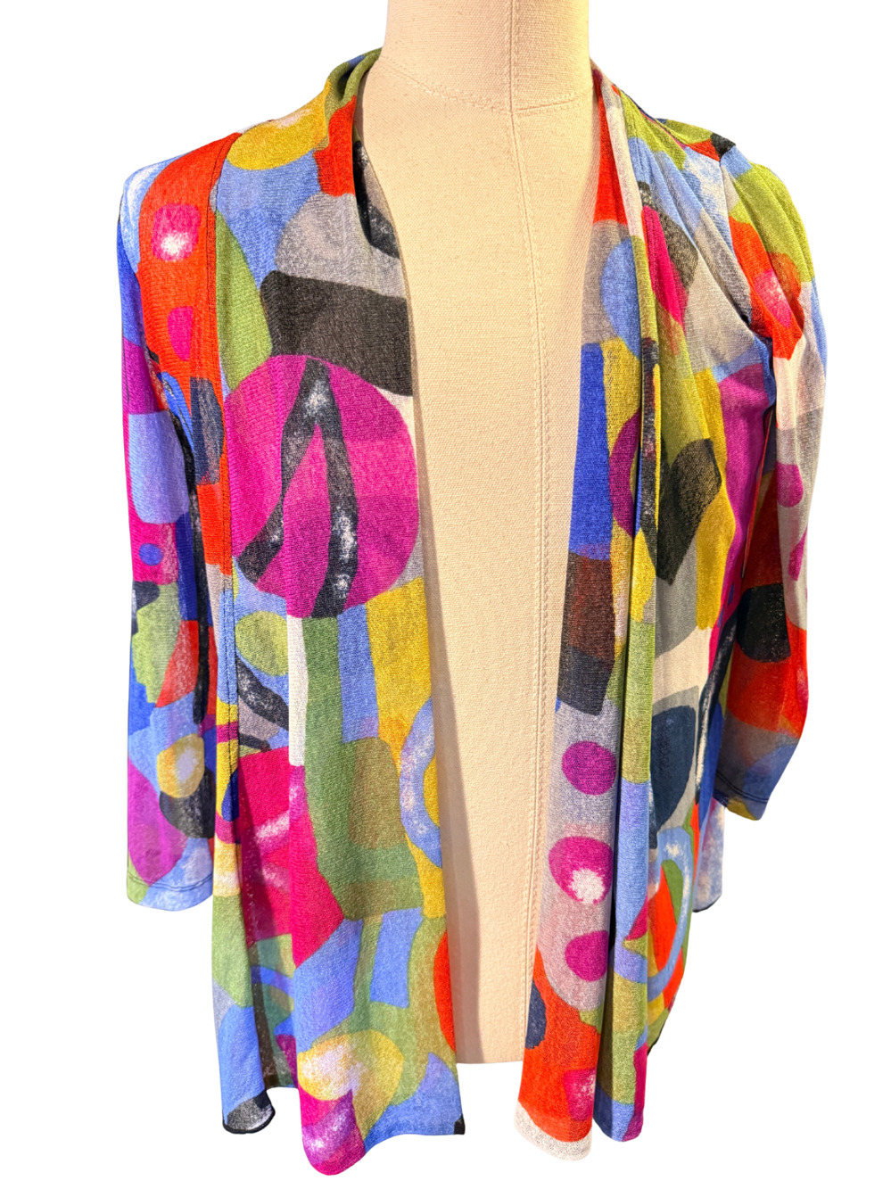 Ali Miles Petite Small Top Cardigan Blouse Lightweight Abstract Colorful Boho